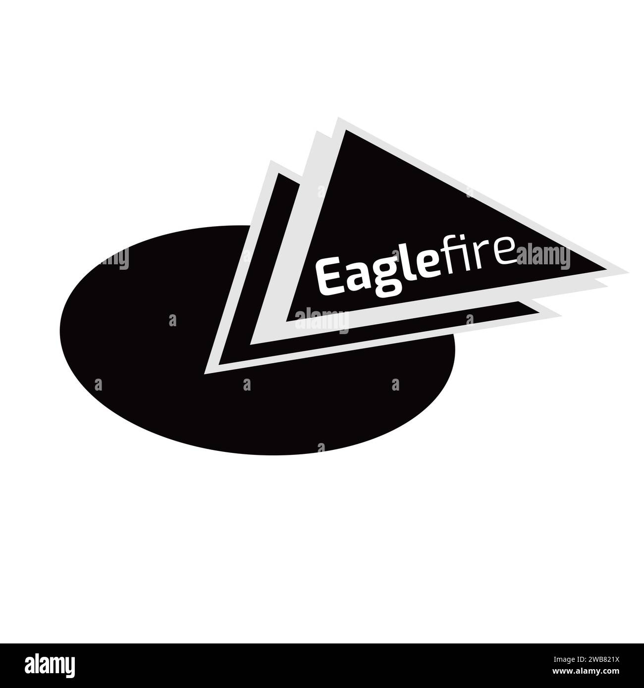 Eagle fire text in white on black oval and black and grey triangles