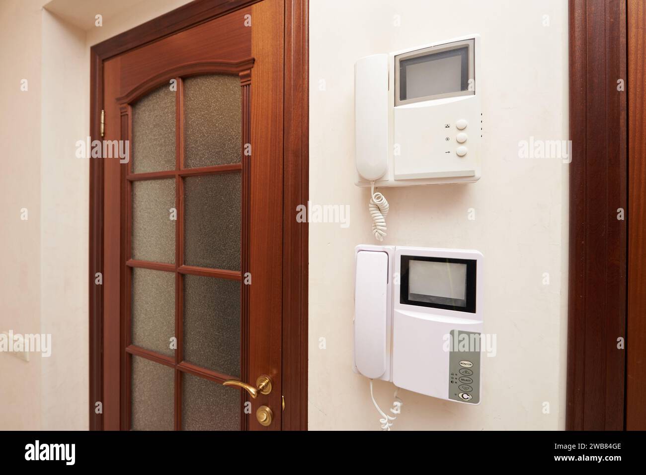 Intercom with video surveillance on the wall Stock Photo