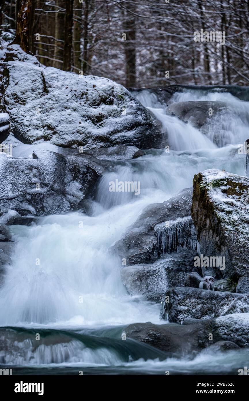 Szepit waterfall on the Hylaty stream in the village of Zatwarnica. Bieszczady Mountains, Poland. Stock Photo