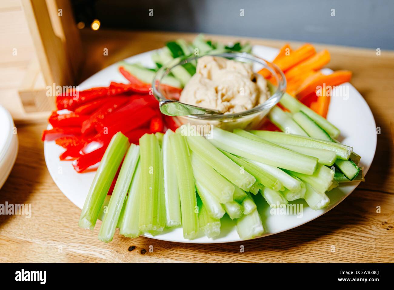 Colorful vegetable snack platter with fresh celery sticks, carrot ...