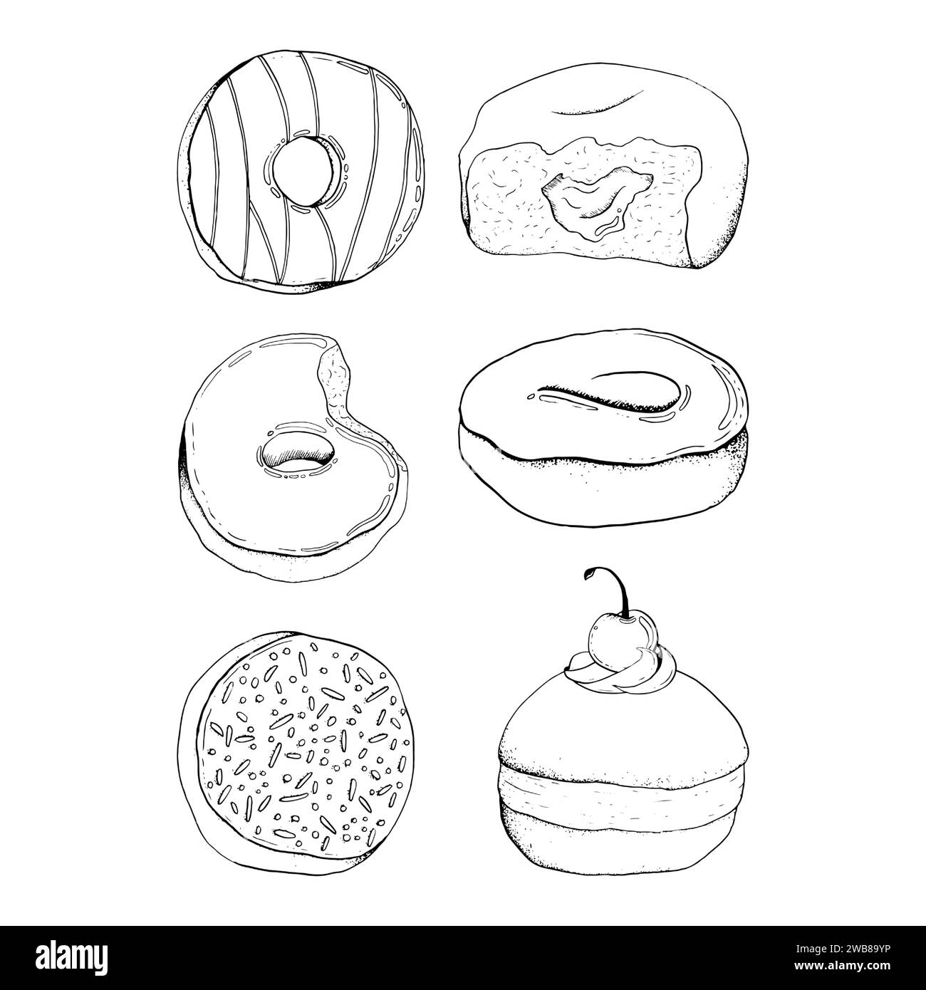 Glazed donuts with different toppings, glaze, jam, cherry and sprinkles