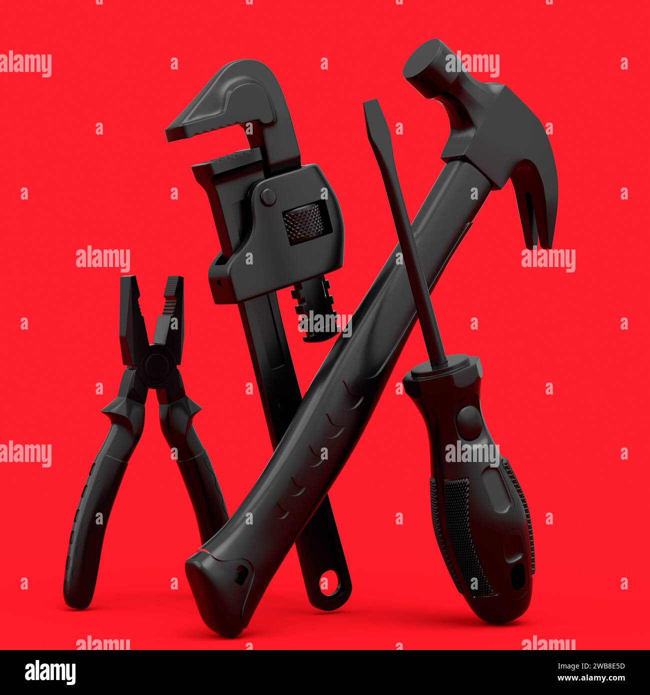 Top view of monochrome construction tools for repair and installation ...