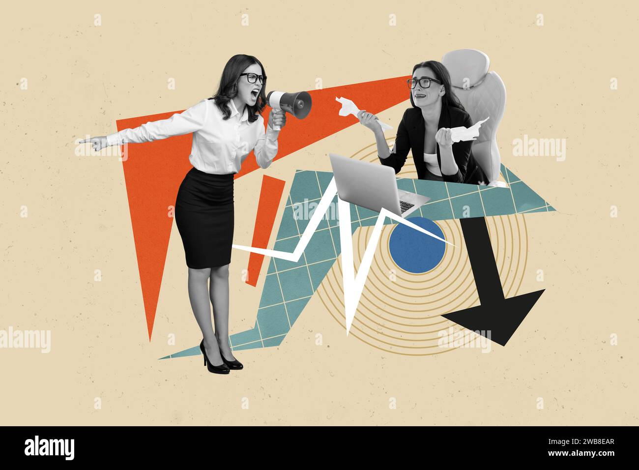 Creative collage picture of mad aggressive bossy black white colors ...