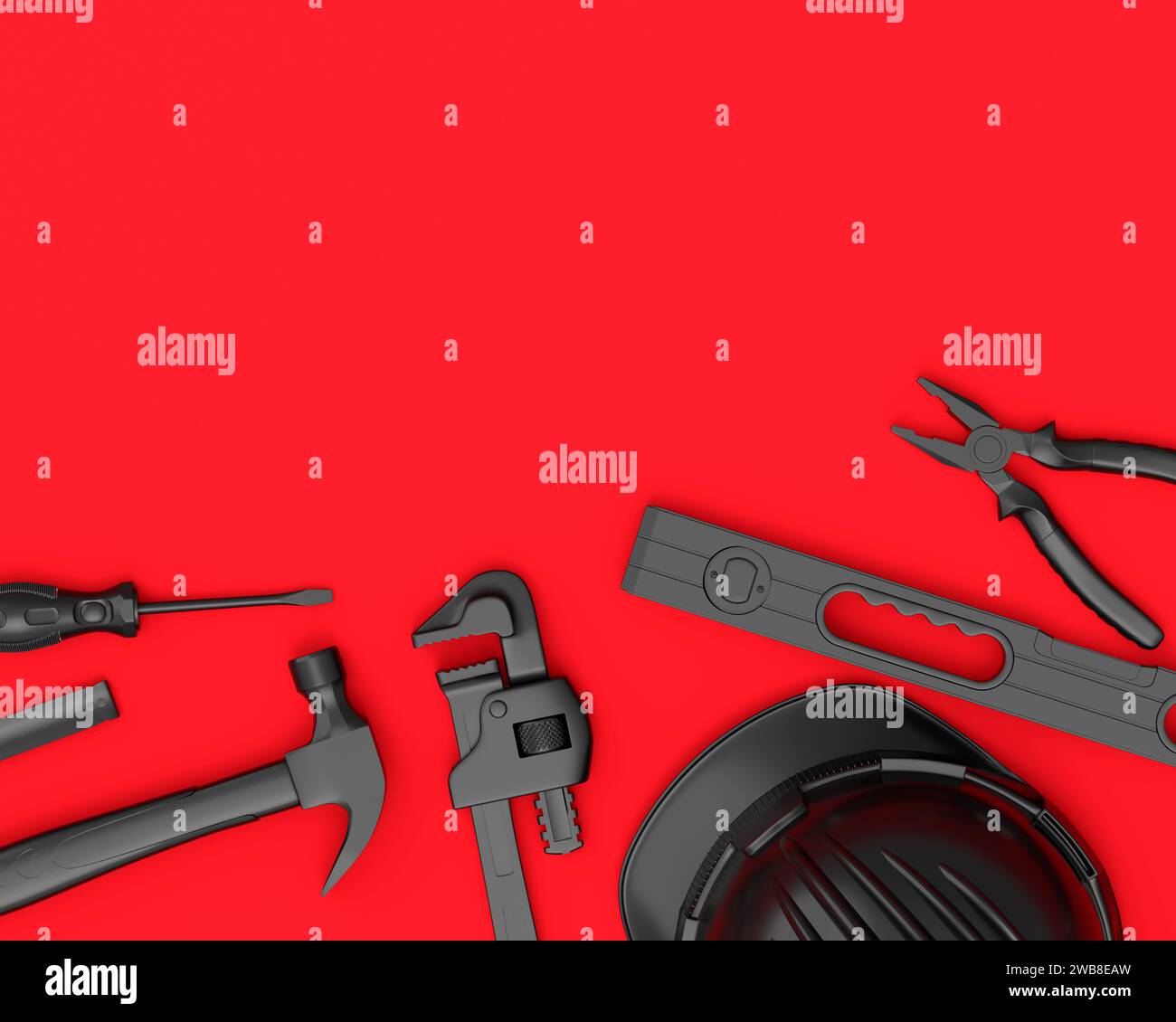 Top view of monochrome construction tools for repair and installation ...