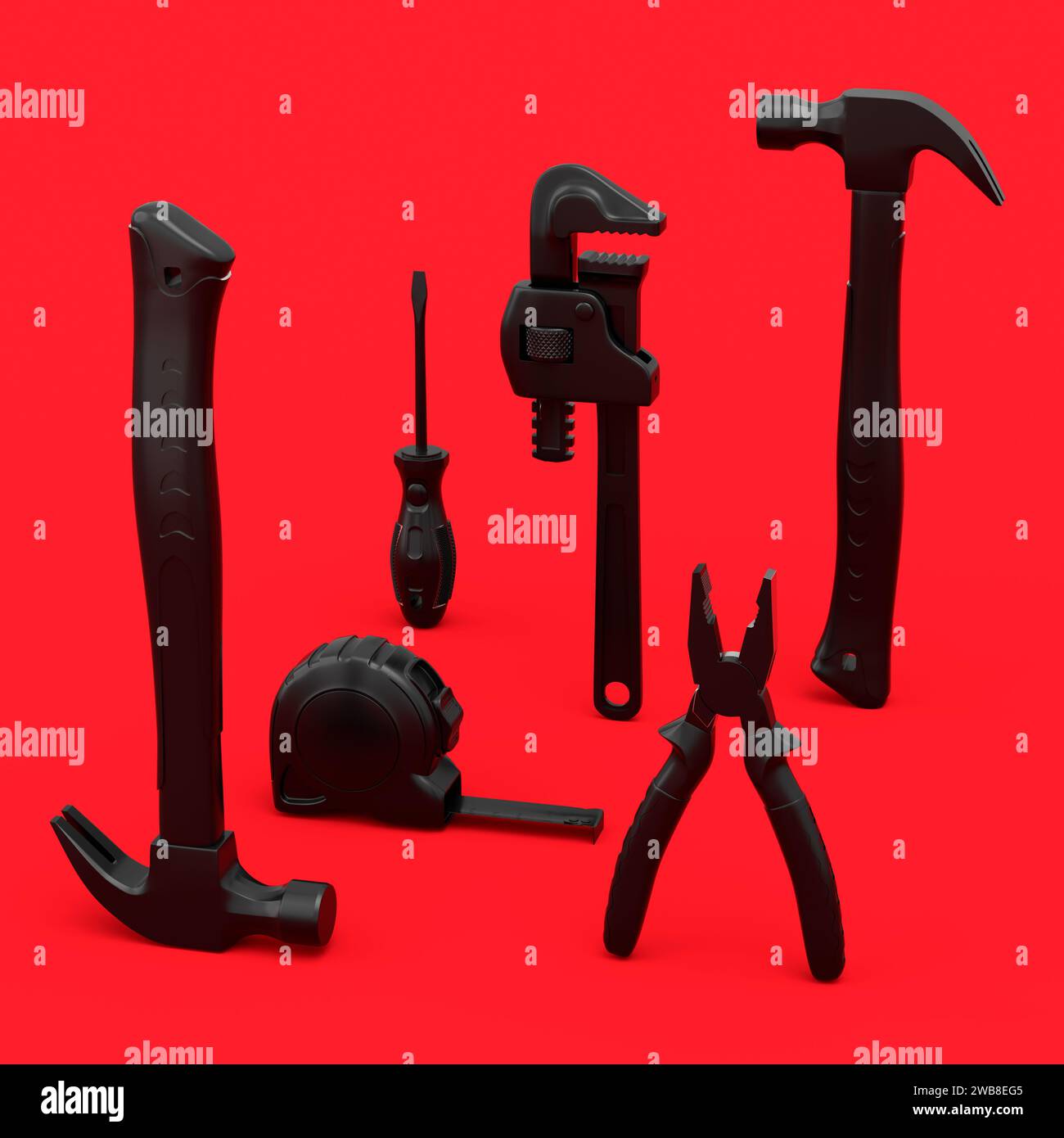 Top view of monochrome construction tools for repair and installation ...