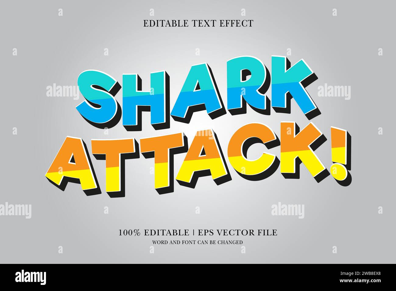 Shark attack editable 3d text effect for vector illustration Stock
