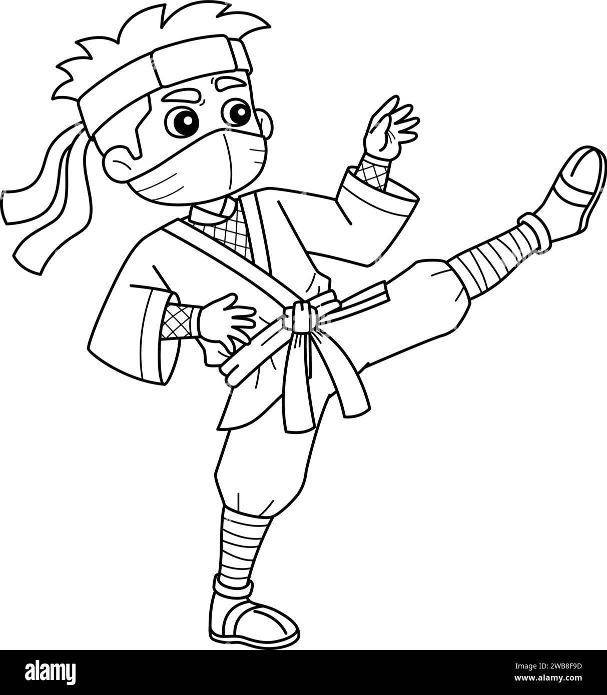 Ninja Doing Martial Arts Isolated Coloring Page  Stock Vector