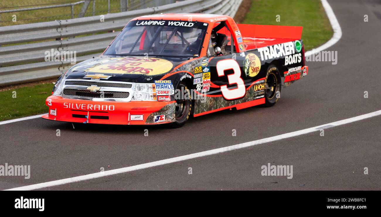 Geoffrey Parker's 2008, Chevrolet Silverado Truck, taking part in the 75th Anniversary of Nascar Demonstration, at the 2023 Silverstone Festival Stock Photo