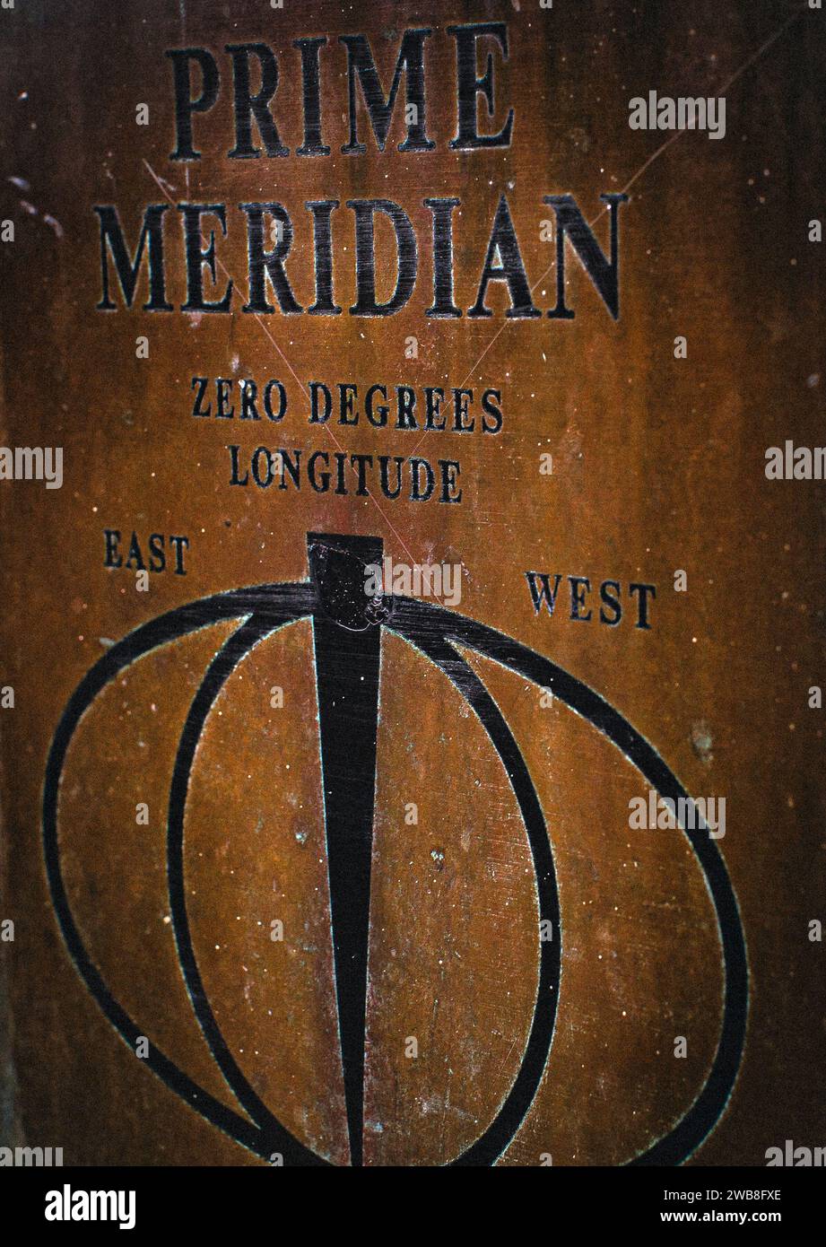 Prime Meridian wall plaque on the perimeter of London Greenwich park, England UK Stock Photo
