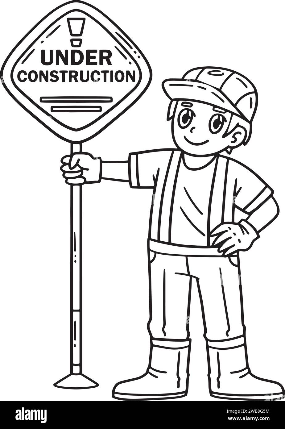 Construction Worker Holding Signage Isolated  Stock Vector