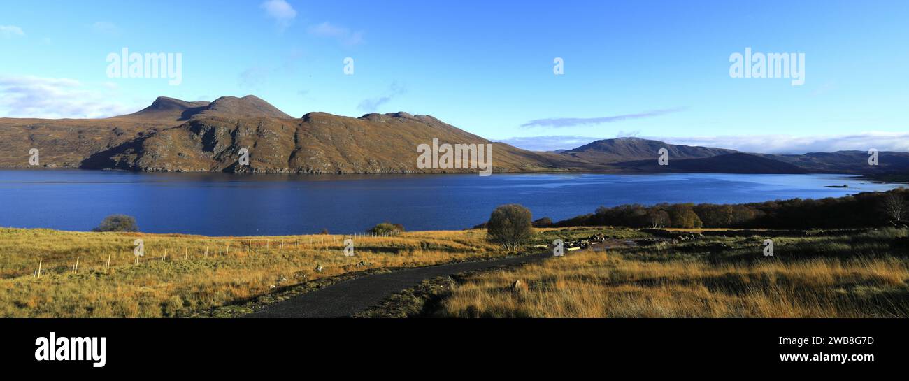 Autumn view over Little Loch Broom near Badcaul village, Ross and Cromarty, Scottish Highlands, Scotland, UK Stock Photo