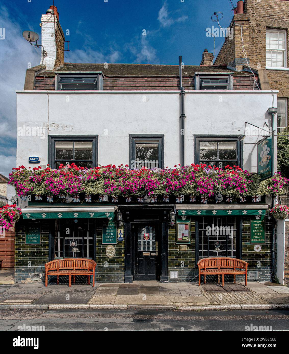 London, Greenwich - Exterior of The Plume of Feathers  traditional English Pub , United Kingdom Stock Photo