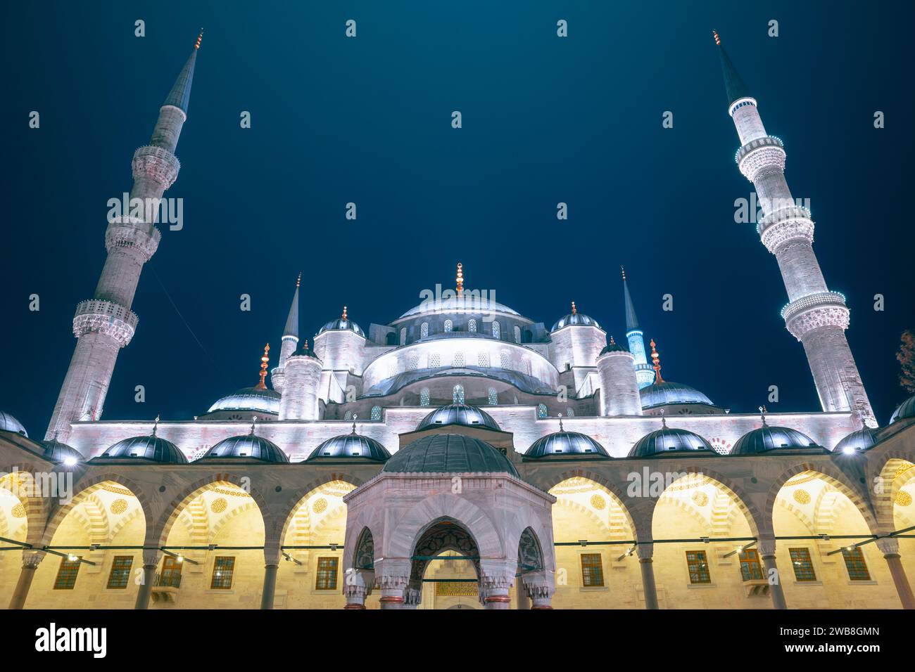 Sultanahmet Camii or Blue Mosque view at night. Ramadan or islamic ...