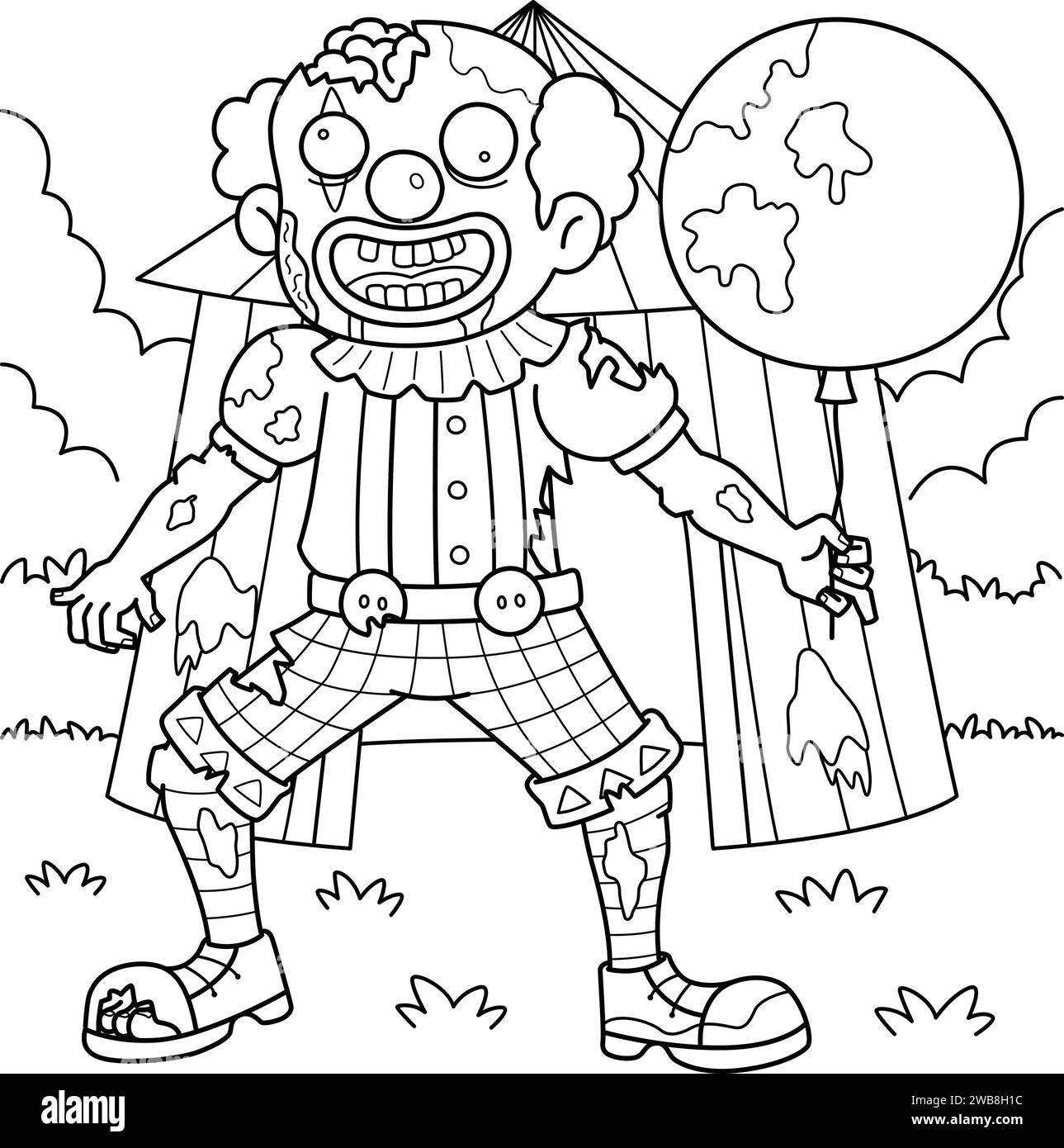 Zombie Clown Coloring Page for Kids Stock Vector
