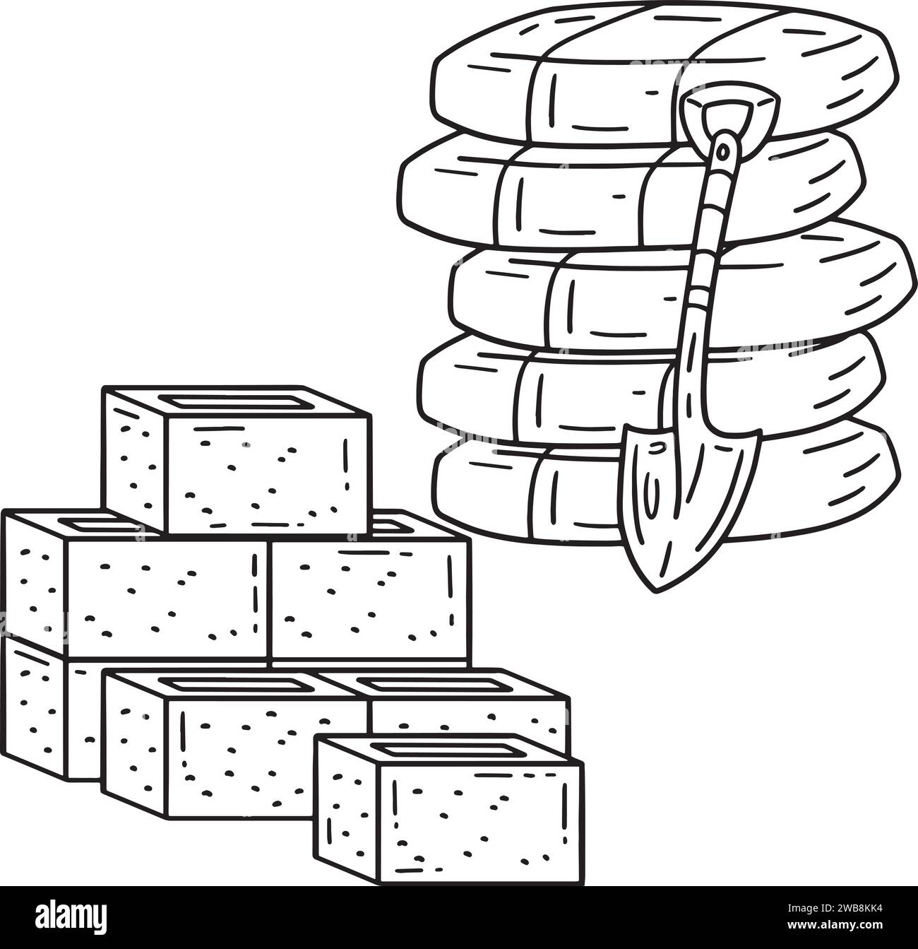 Construction Cement and Bricks Isolated Coloring Stock Vector Image
