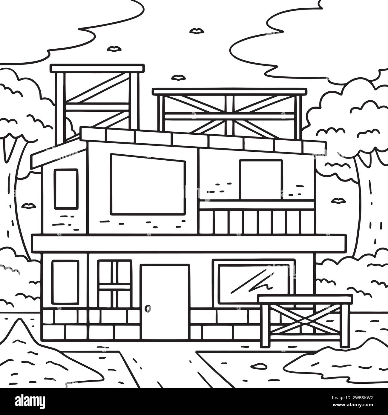 Building Under Construction Coloring Page for Kids Stock Vector
