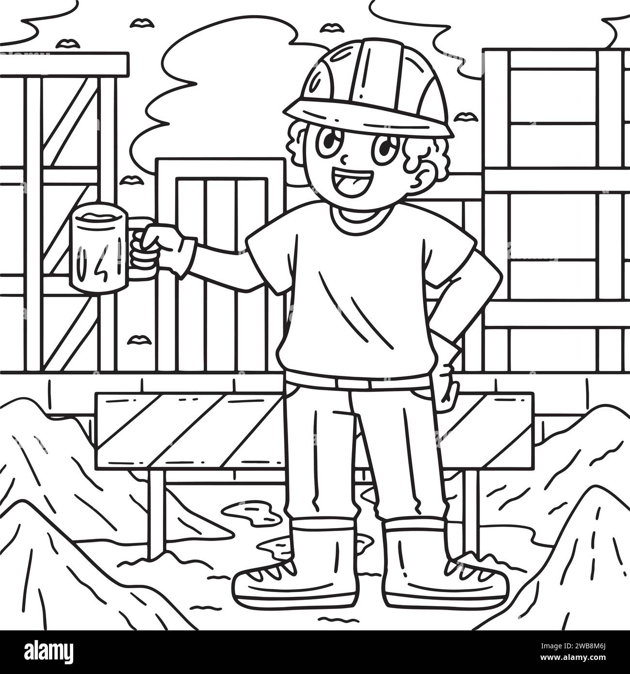 Construction Worker Having a Coffee Break Coloring Stock Vector Image ...