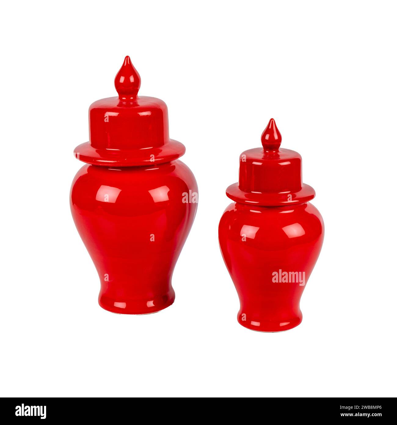 red ceramic jars luxury living room decoration object isolated Stock Photo