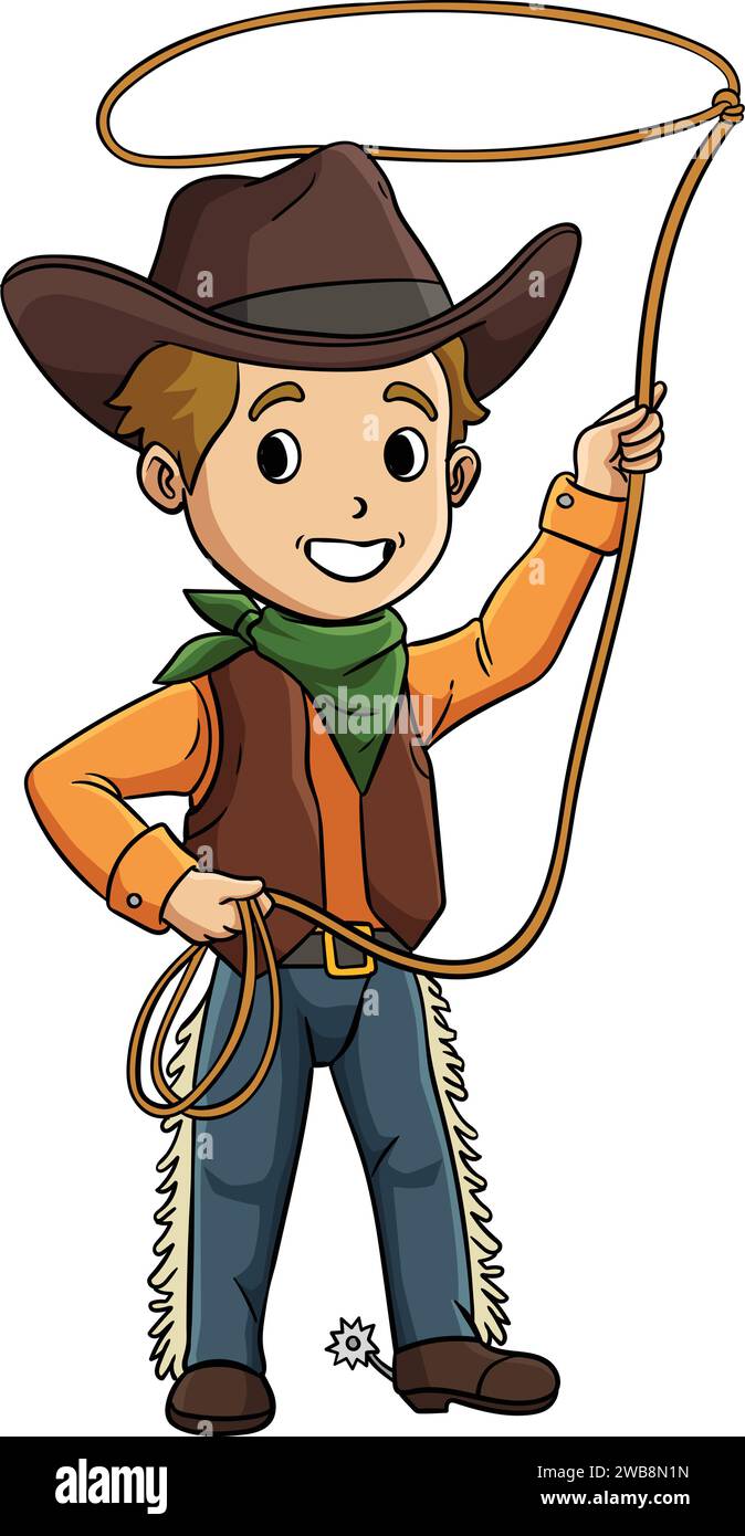 Cowboy with a Rope Cartoon Colored Clipart  Stock Vector