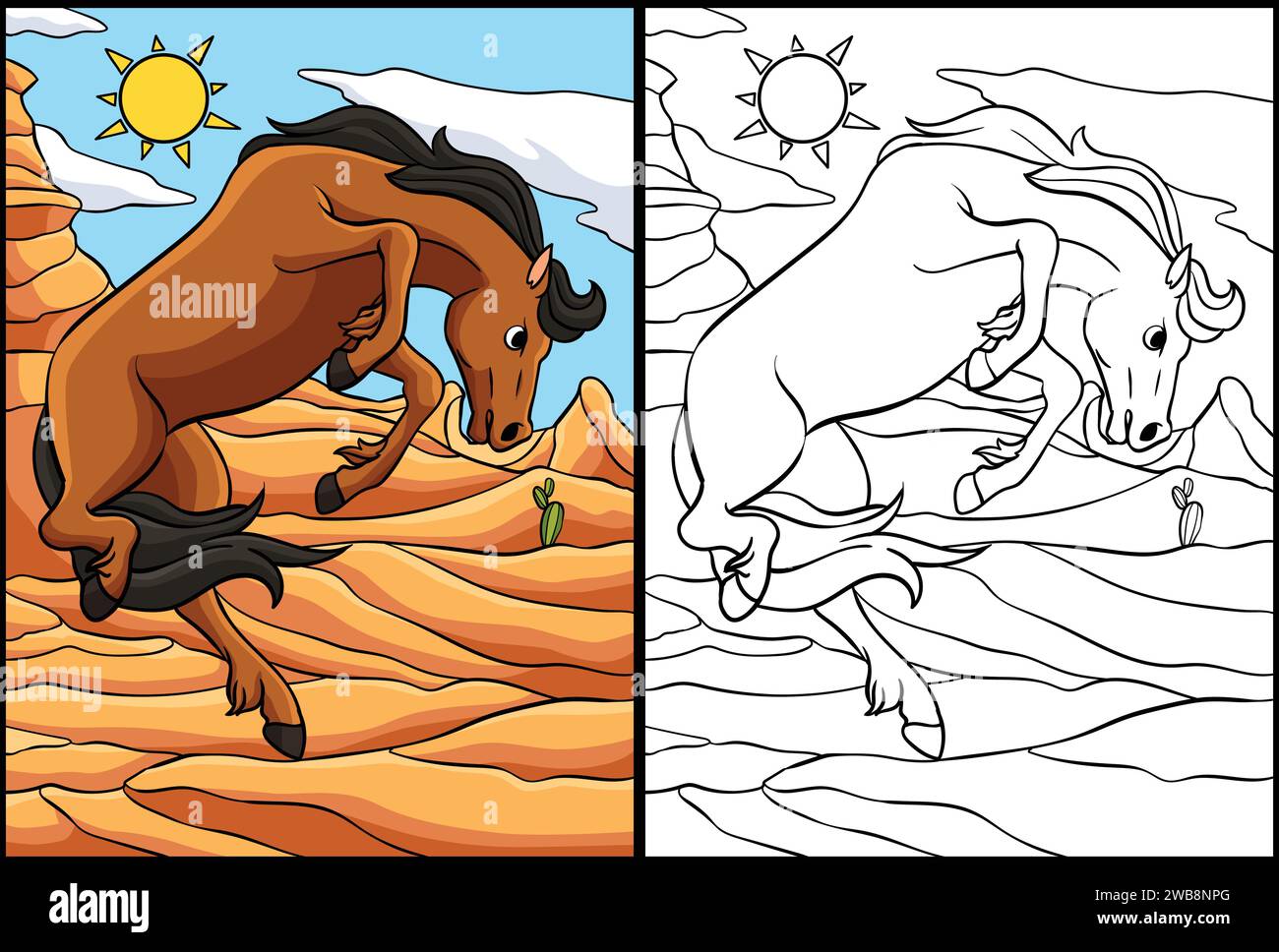 Cowboy Wild Horse Coloring Page Illustration Stock Vector Image & Art ...
