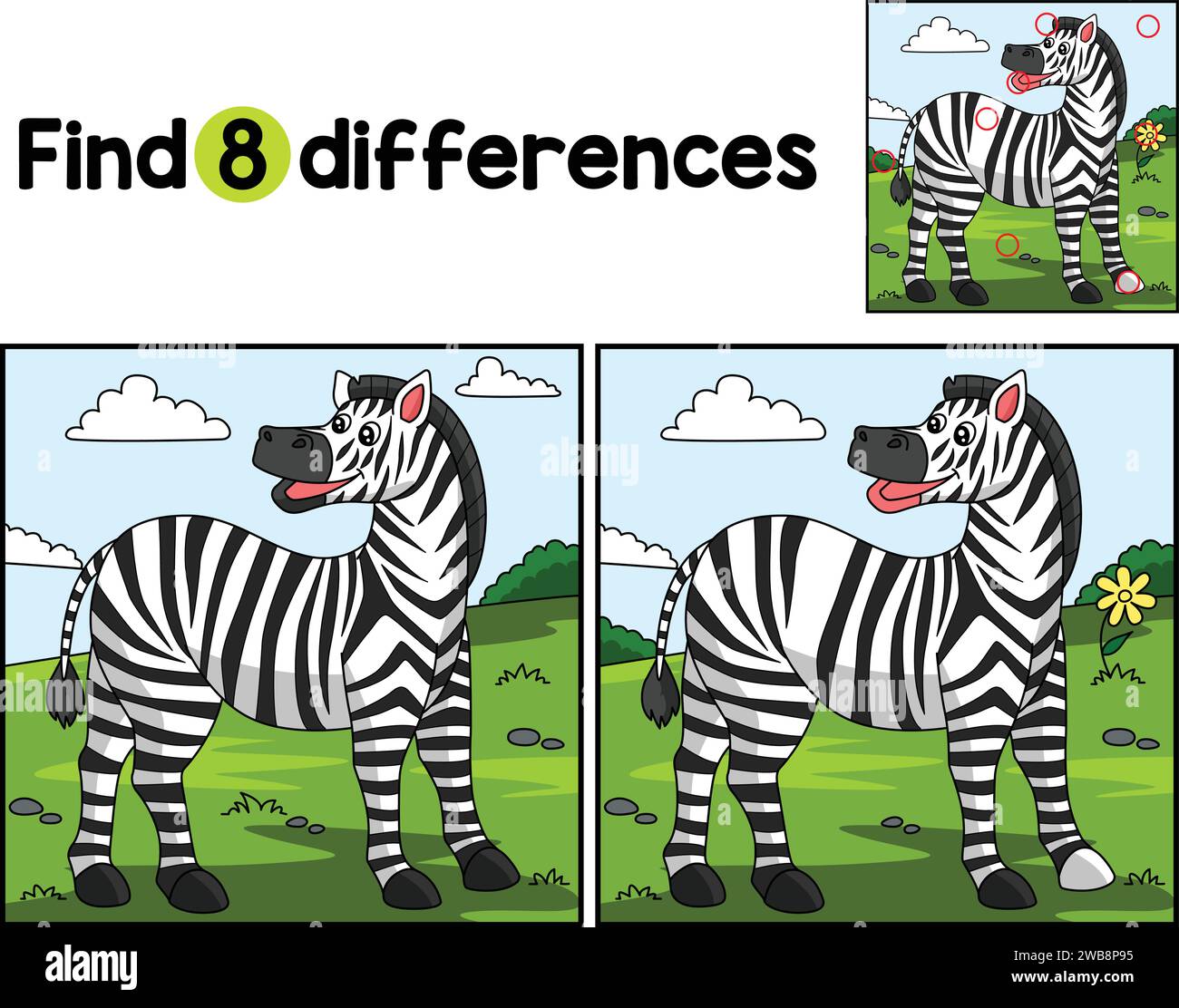 Zebra Animal Find The Differences Stock Vector Image & Art - Alamy