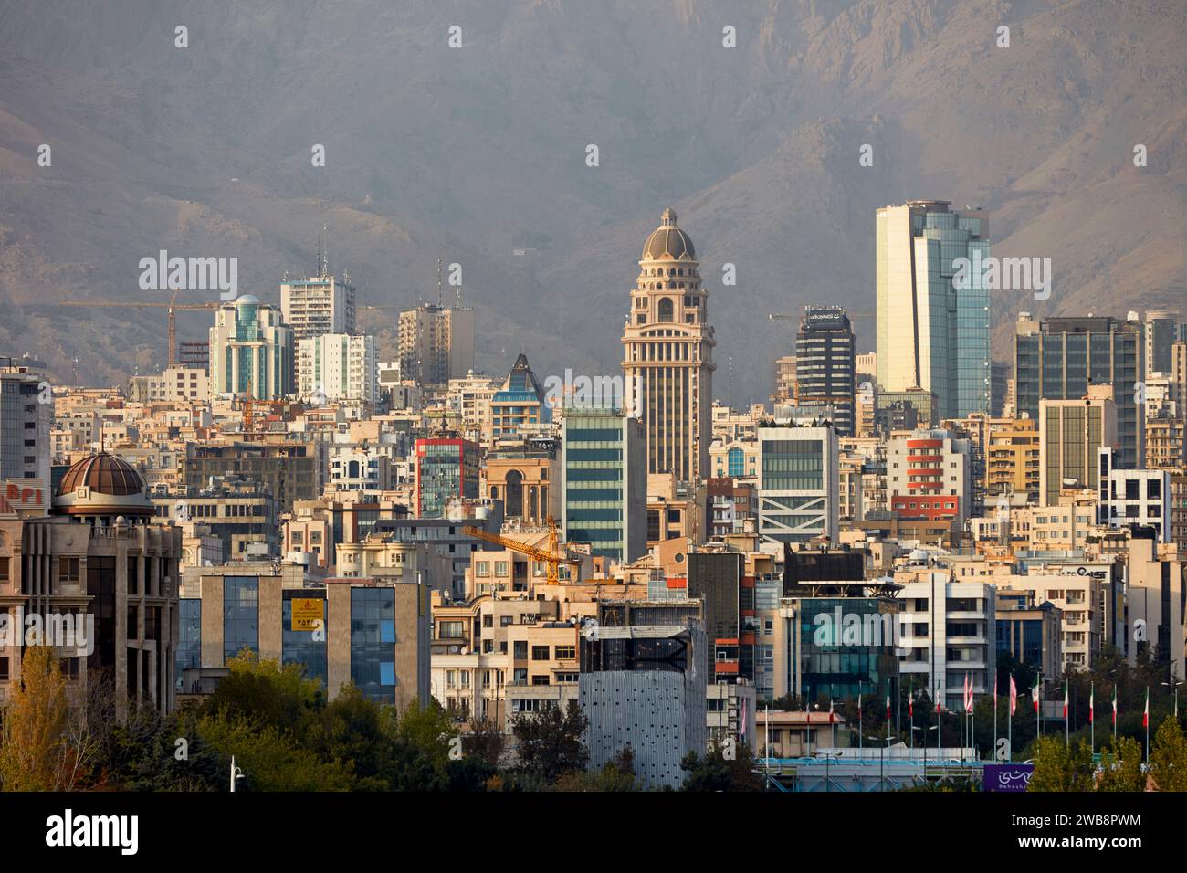 Panoramic view of the northern part of Tehran city from Tabiat Bridge. Tehran, Iran. Stock Photo
