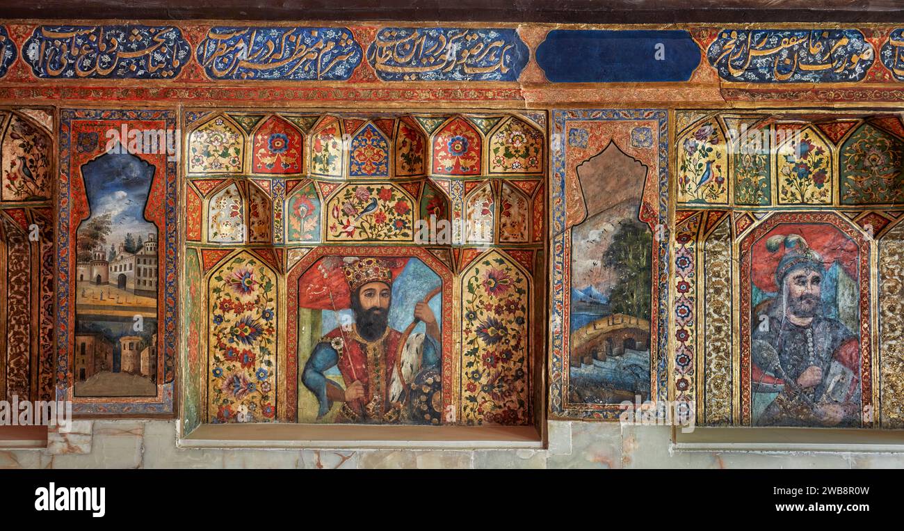 Colorful old frescoes in the Golestan Palace, UNESCO World Heritage Site. Tehran, Iran. Stock Photo
