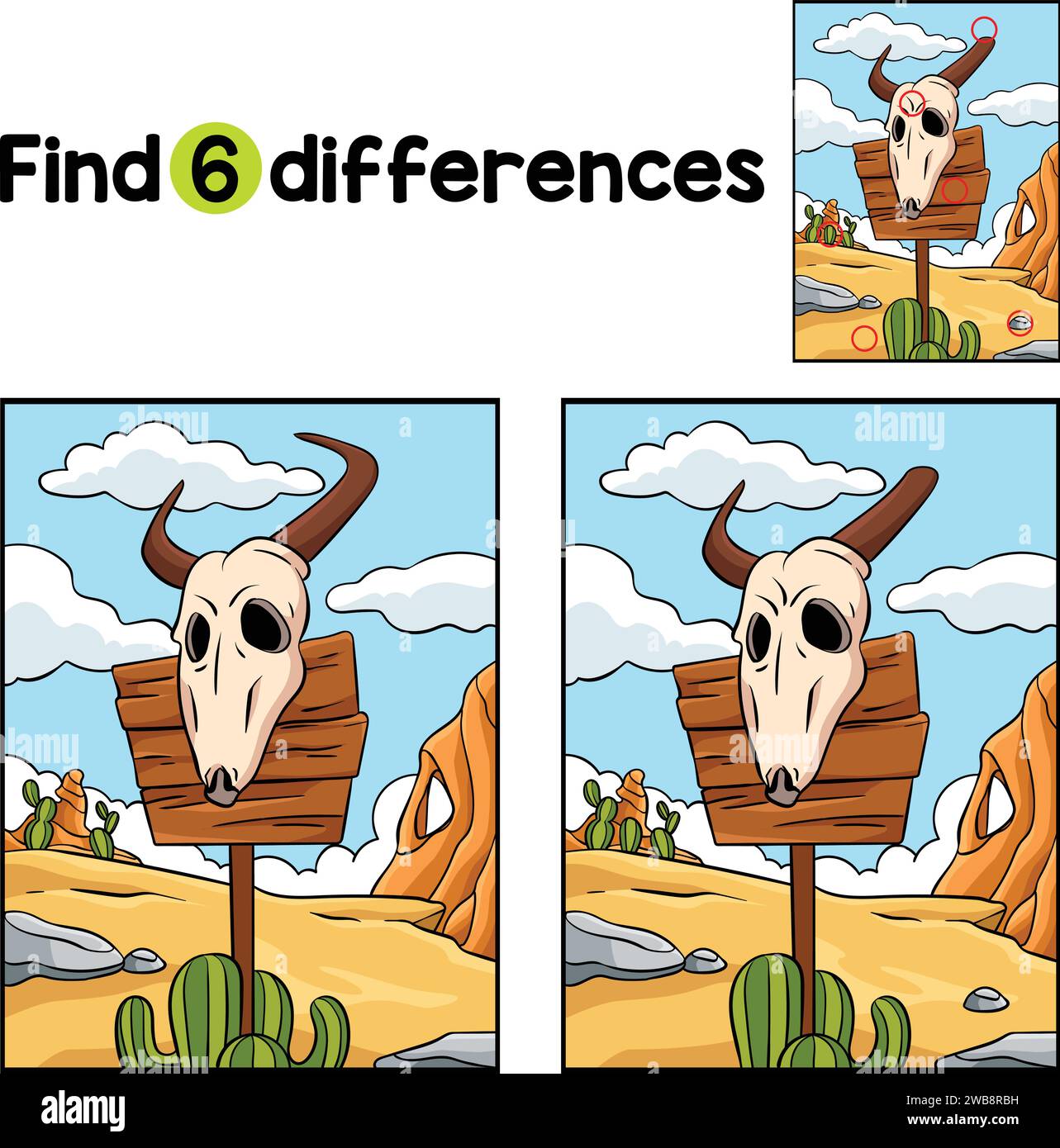Cowboy Bull Skull Find The Differences Stock Vector Image & Art - Alamy