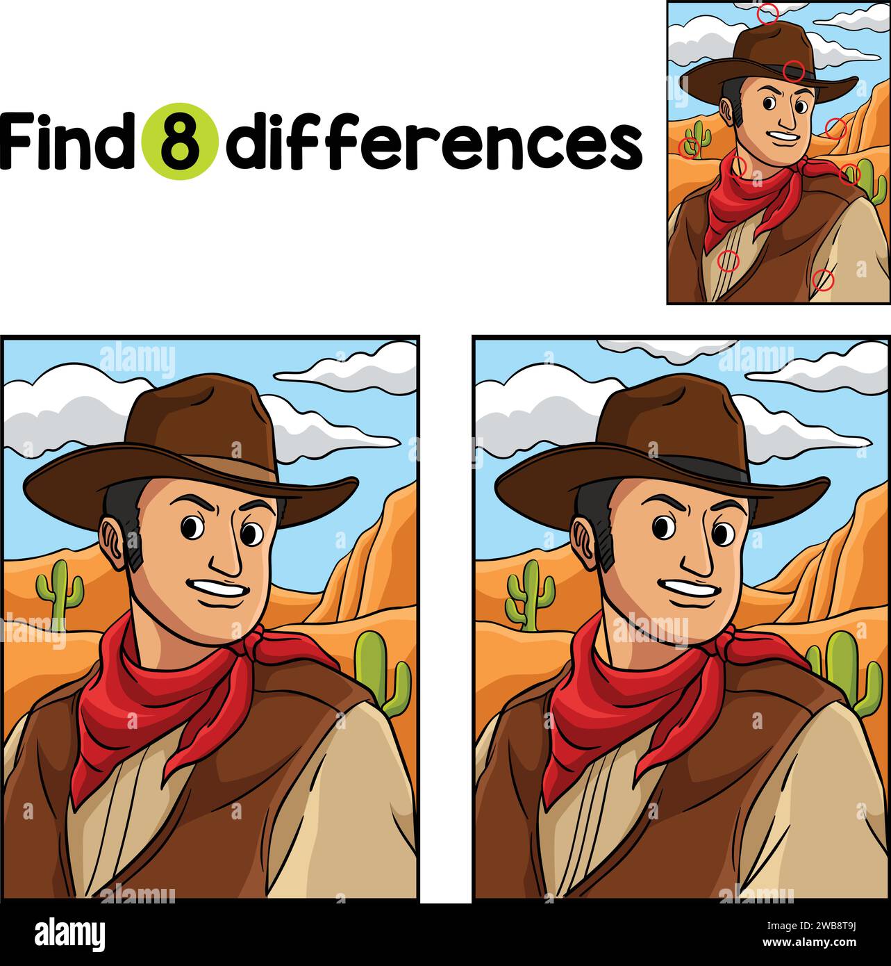 Cowboy in the Desert Find The Differences Stock Vector Image & Art - Alamy
