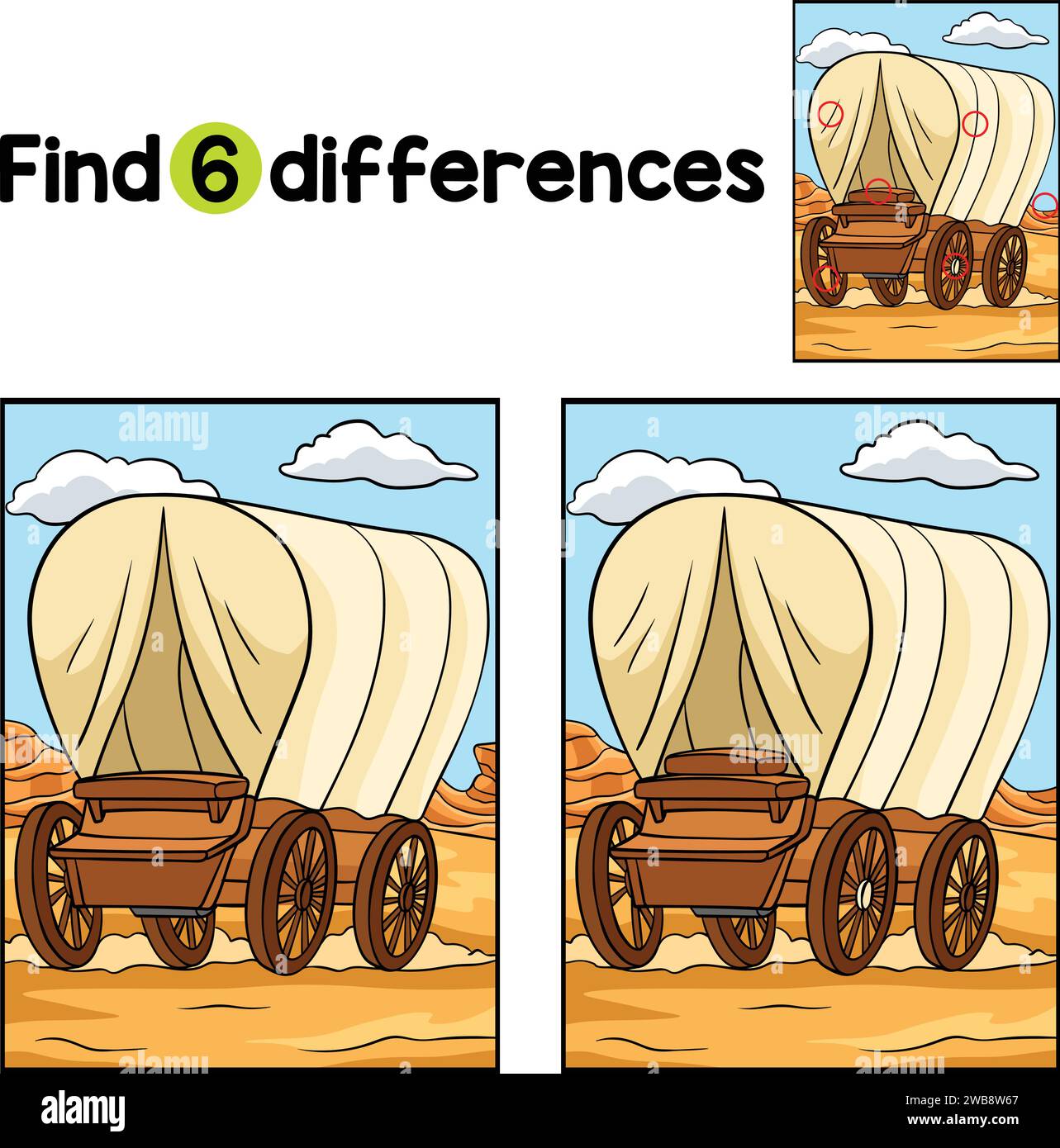 Cowboy Covered Wagon Find The Differences Stock Vector Image & Art - Alamy