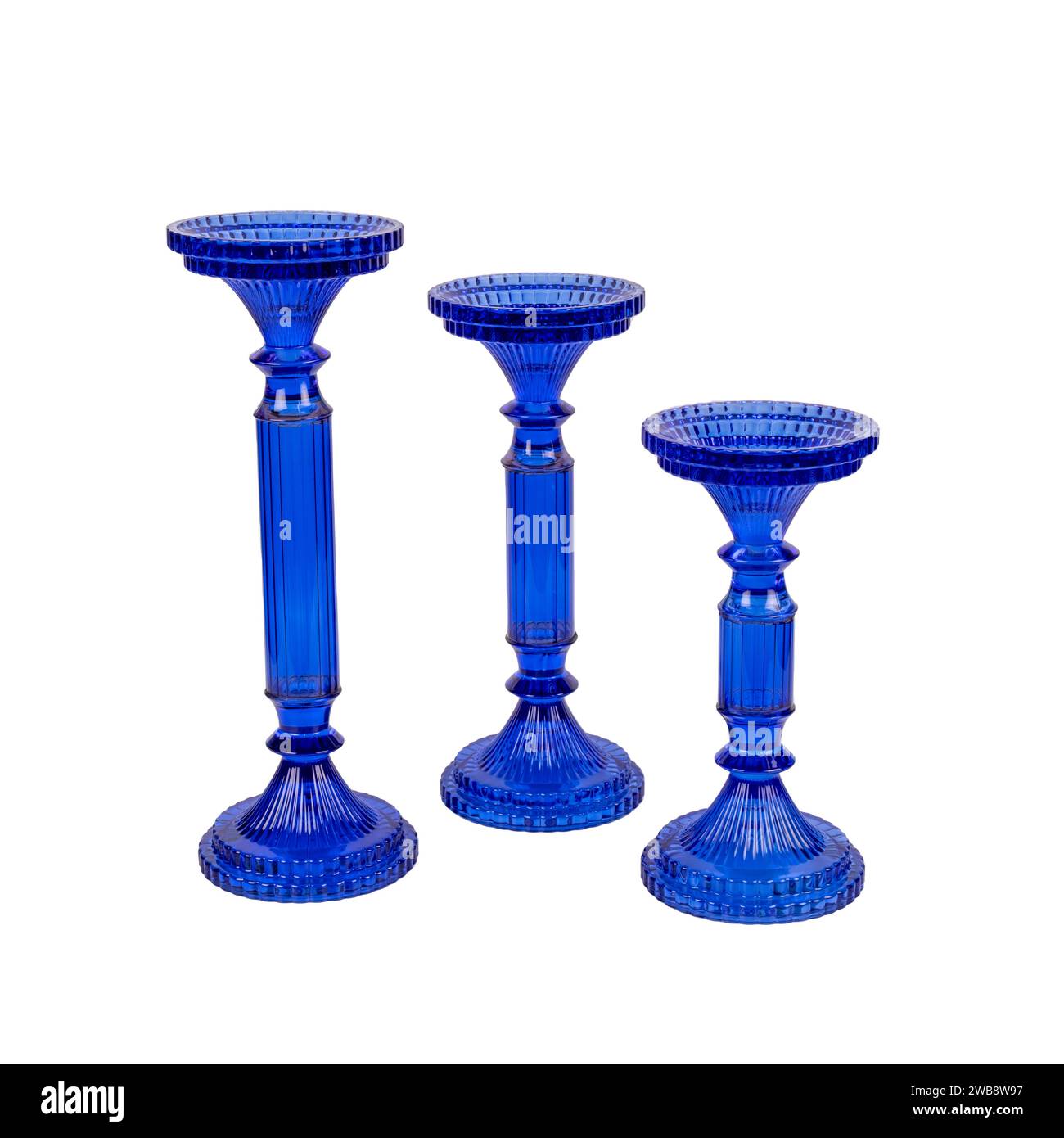 blue glass candle holders isolated luxury home decoration accessories