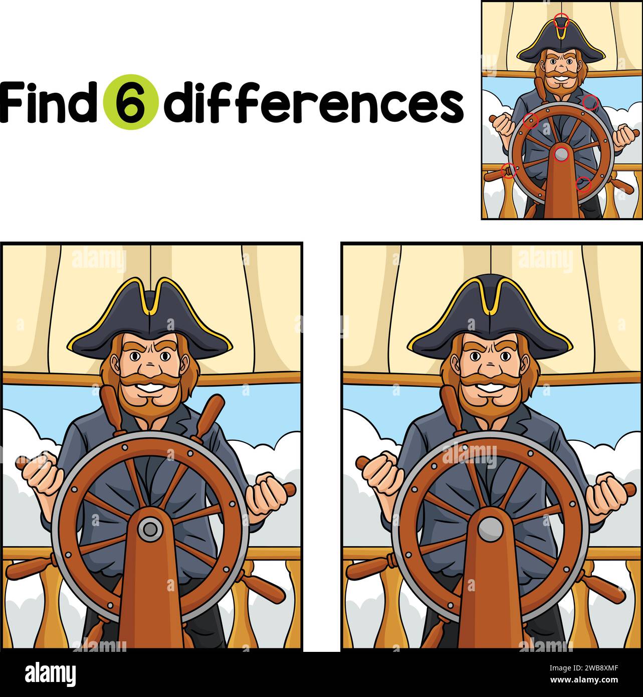 Pirate at the Helm Find The Differences Stock Vector Image & Art - Alamy