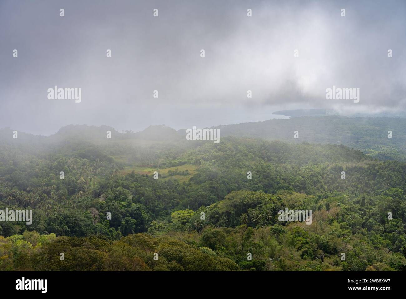 An aerial view of Mt Bandilaan National Park, Siquijor, Philippines on a cloudy day Stock Photo