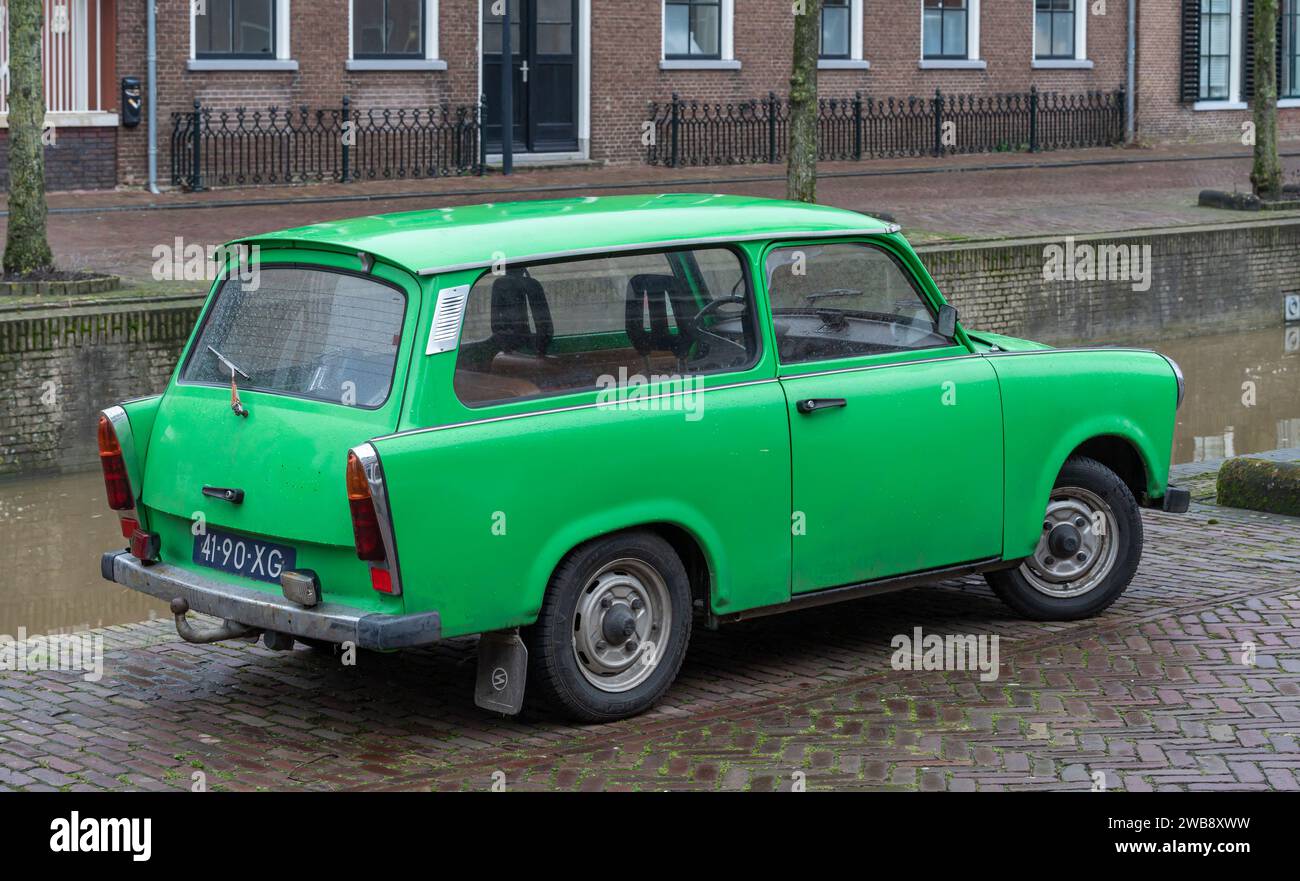 Franeker, The Netherlands, 06.01.2024, Classic car Trabant 601 K from 1973 in green colour Stock Photo