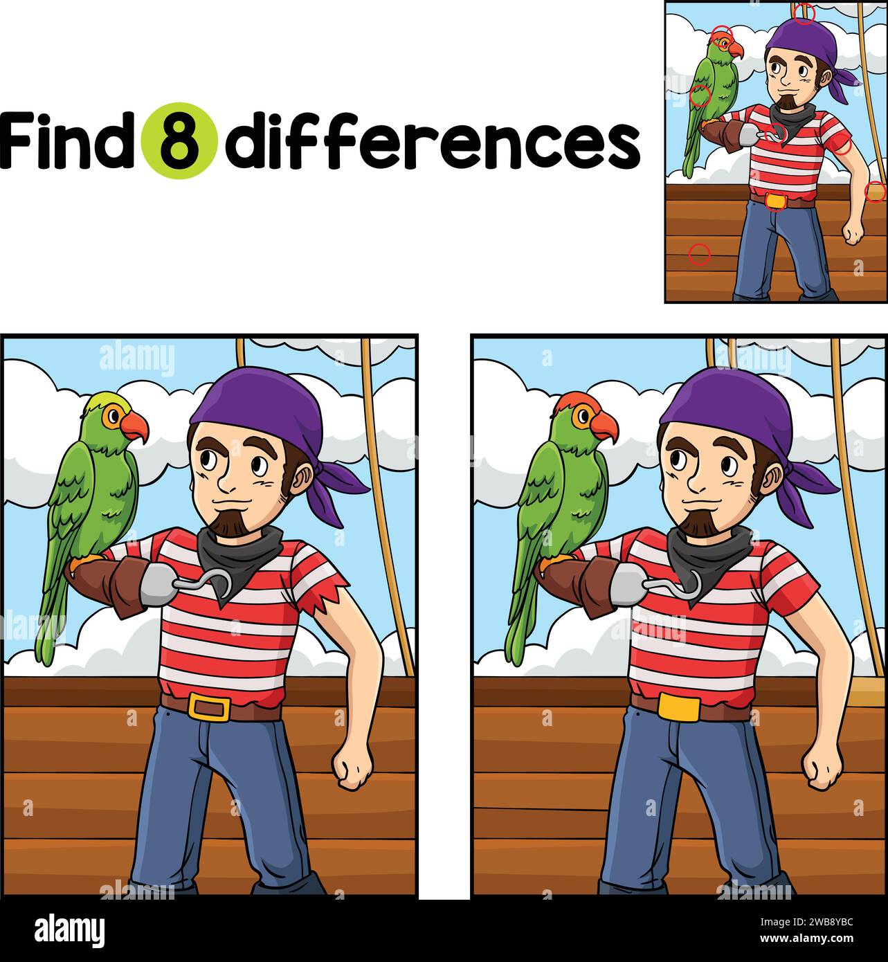 Pirate with Macaw Find The Differences Stock Vector Image & Art - Alamy