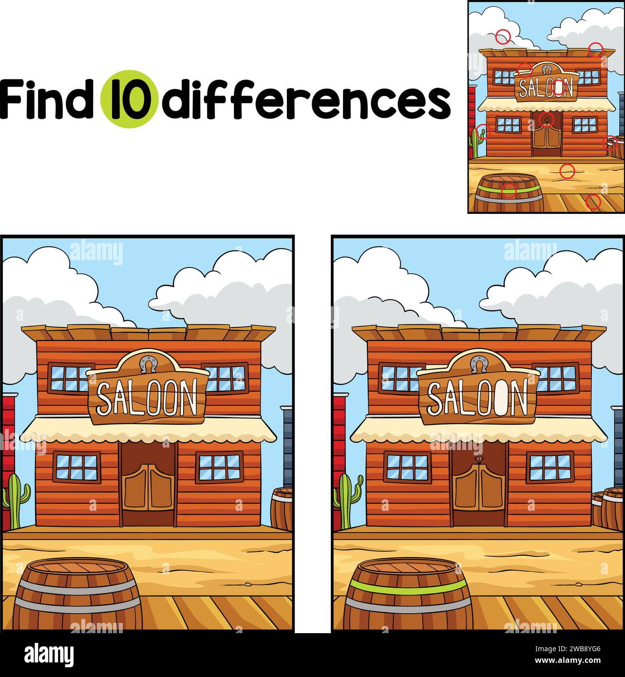 Cowboy Saloon Find The Differences Stock Vector Image & Art - Alamy