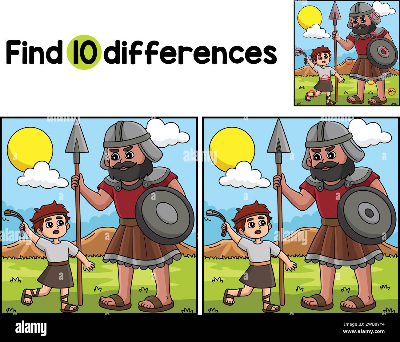 David and Goliath Find The Differences Stock Vector