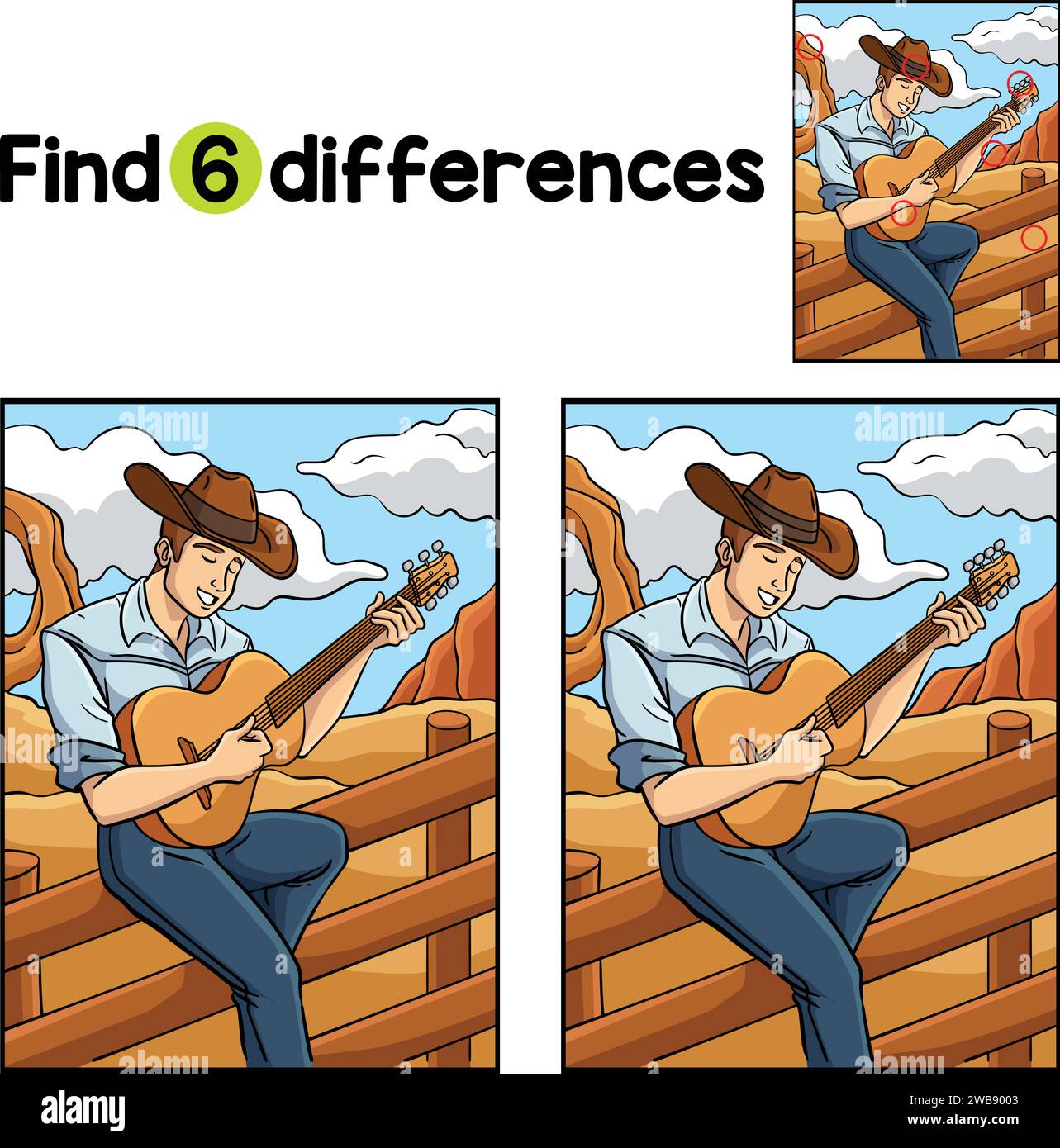 Cowboy Playing Guitar Find The Differences Stock Vector Image & Art - Alamy