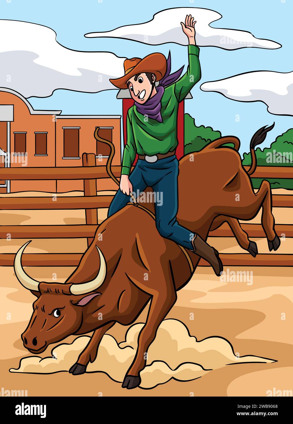 Cowboy Bull Rider Colored Cartoon Illustration Stock Vector Image & Art ...