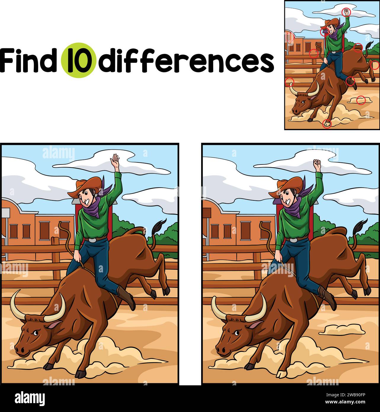 Cowboy Bull Rider Find The Differences Stock Vector Image & Art - Alamy