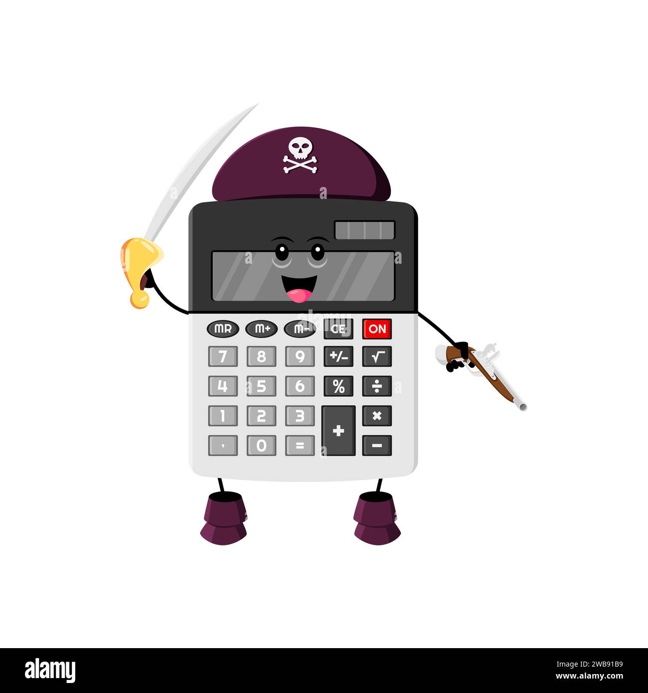 Cartoon calculator school supply pirate and corsair character. Isolated ...