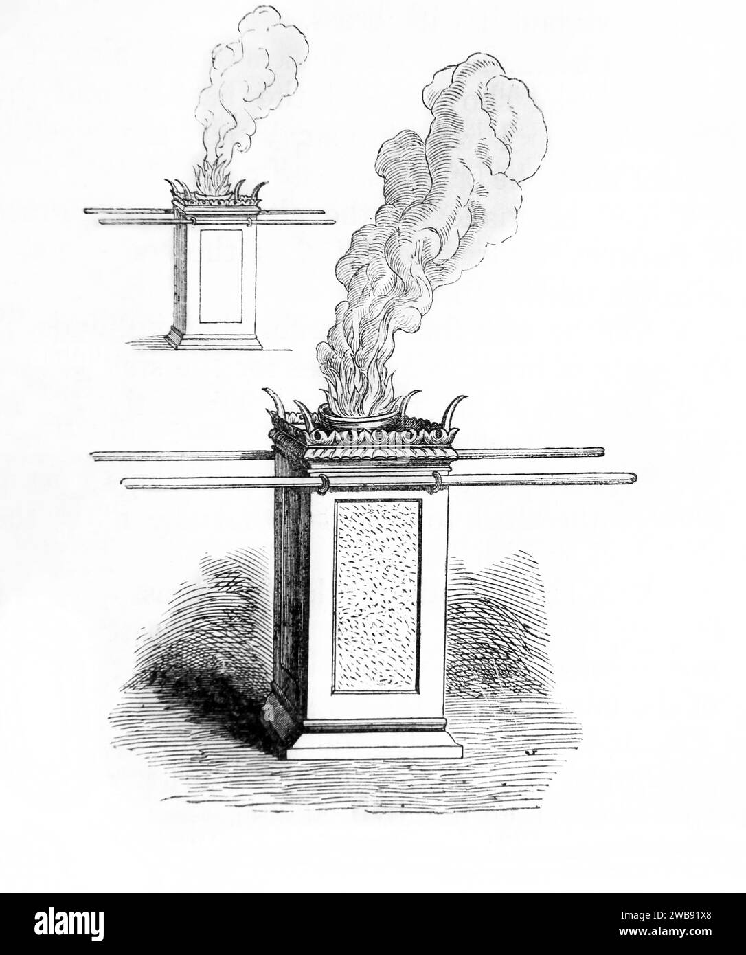 Wood Engraving of the Altar of Incense at the Tabernacle from the Illustrated Family Bible Stock Photo