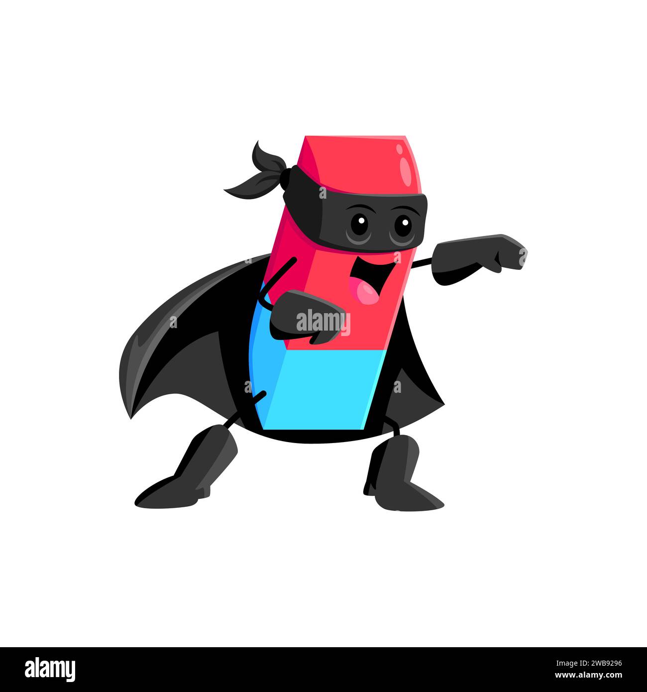 Cartoon eraser school supply superhero and defender character. Isolated