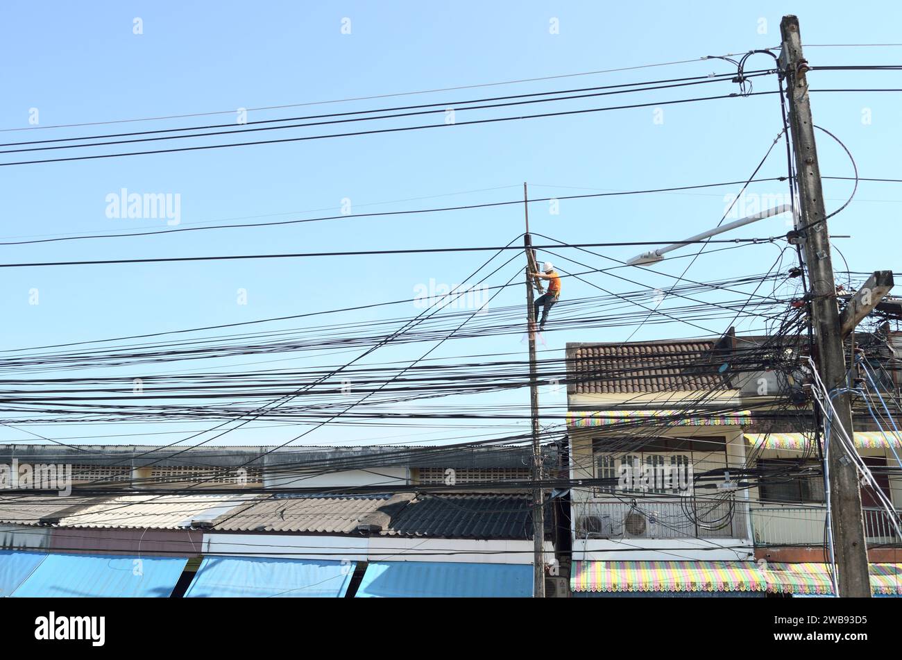Power lines replacement in Hatyai, Songkhla, Thailand Stock Photo