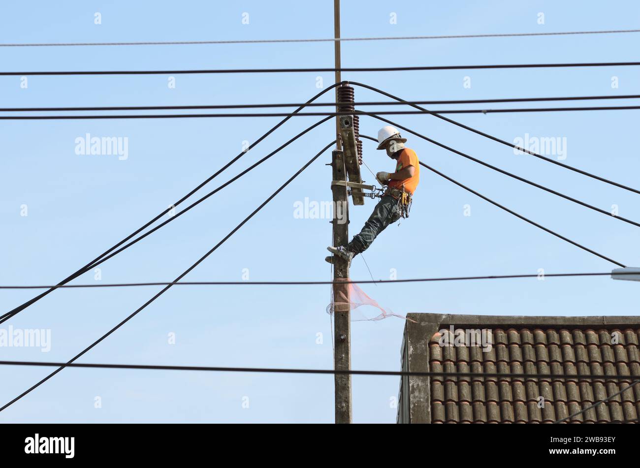 Power lines replacement in Hatyai, Songkhla, Thailand Stock Photo