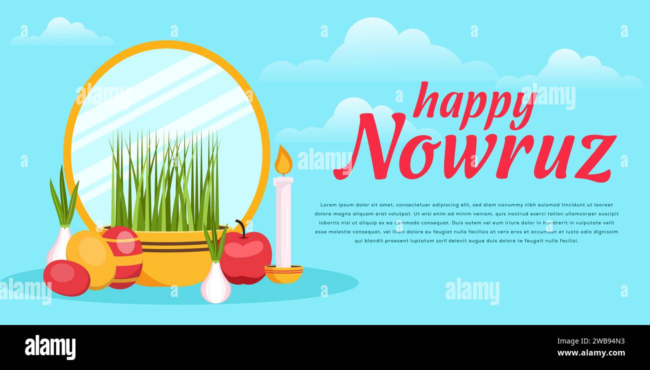 happy Nowruz horizontal banner illustration in flat design vector Stock Vector