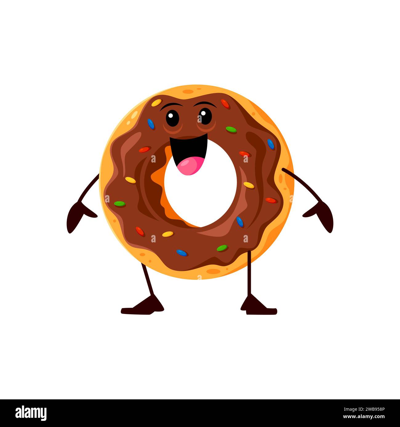 Cartoon funny chocolate donut bakery character. Isolated vector lovable ...