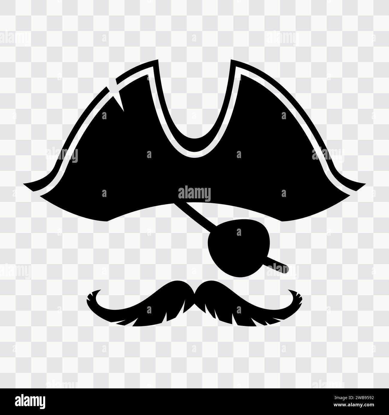 Pirate captain or sailor tricorn hat and eye patch photo booth mask. Vector birthday party costume, photobooth props or scrapbooking elements with isolated silhouette of pirate, corsair or buccaneer Stock Vector