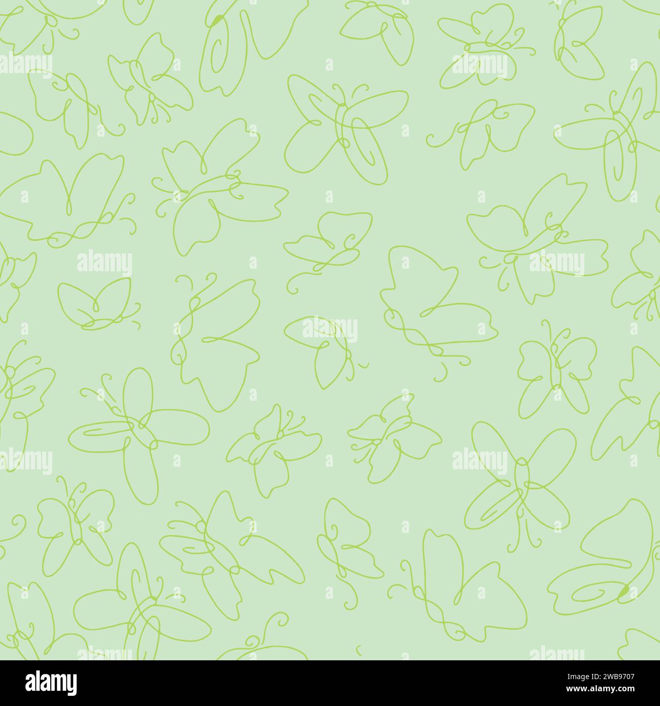 Seamless Vector Pattern with Flying Butterflies Green Background Stock Vector