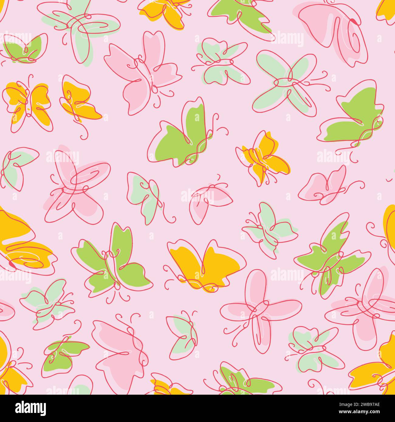 Seamless Vector Colorful Pattern with Flying Butterflies Pink